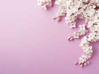 Fototapeta na wymiar Pastel pink background with white lilac petals for design