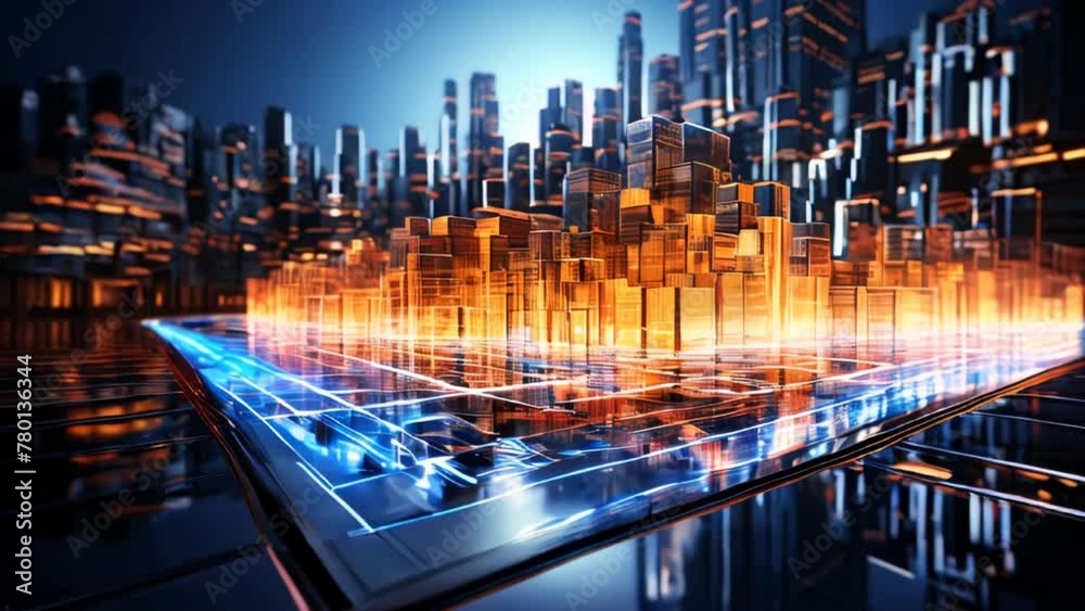 Poster The concept of a Futuristic high-tech big smart city with computer technology microchips and microchips with processors and transistors to control artificial intelligence