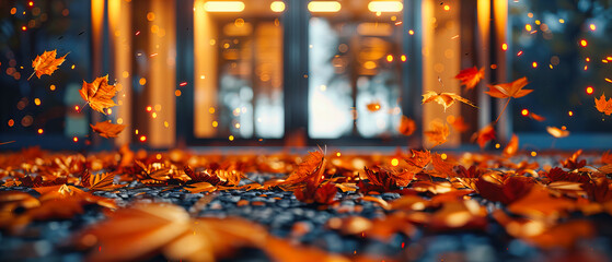 Autumnal Elegance, A Dazzling Display of Fall Leaves in a Symphony of Sunlit Bokeh, Offering a Vibrant Backdrop to the Seasons Change - obrazy, fototapety, plakaty