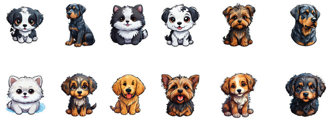 Naklejka premium A set of cute dog stickers in the form of icons