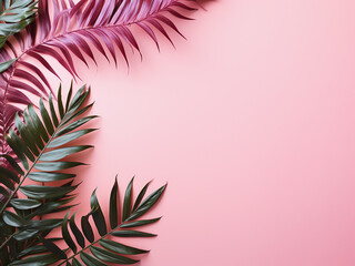 Tropical flowers creatively displayed in a flat lay setup, evoking a connection to nature - obrazy, fototapety, plakaty