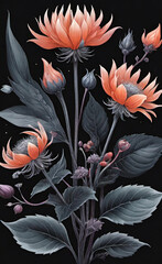 Hermoso ramo de flores de colores sobre fondo negro