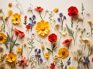 Paper background adorned with an array of different wildflowers
