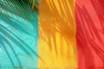 .Vibrant tropical wall with palm shadow