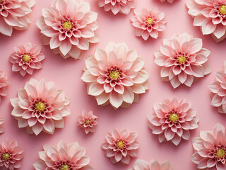 Beautiful trendy seamless pattern flowers create an eye-catching flat lay on a pink background