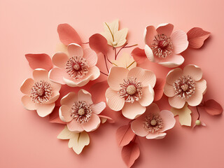 Hellebore flowers create an elegant pattern against a peachy canvas
