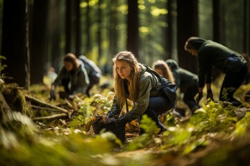 Young hikers exploring forest trail