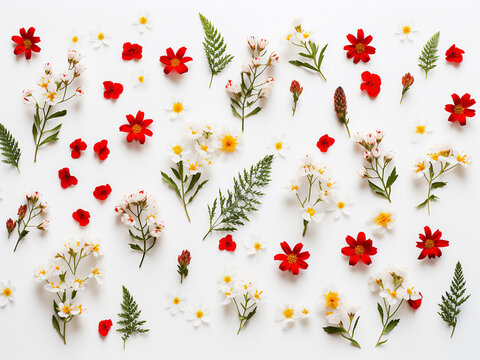 Top view showcases a floral background with red and white wildflowers
