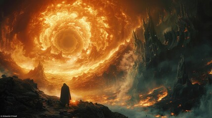 Epic fantasy landscape with fiery vortex