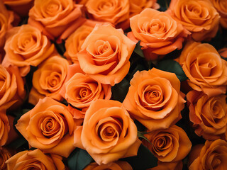 Fresh orange roses form a vibrant and textured background