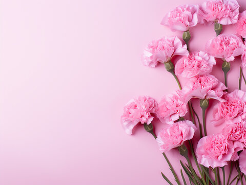 Carnation flowers displayed against a colorful wooden backdrop