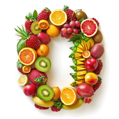 Alphabetical Assortment of Fresh Fruits Creating a Colorful Letter O