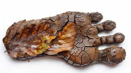 Fotobehang Dry leaf merging with human footprint © Yusif