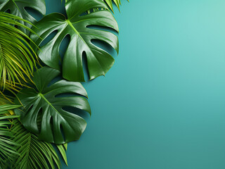 Colorful background enhances the beauty of fresh monstera leaves