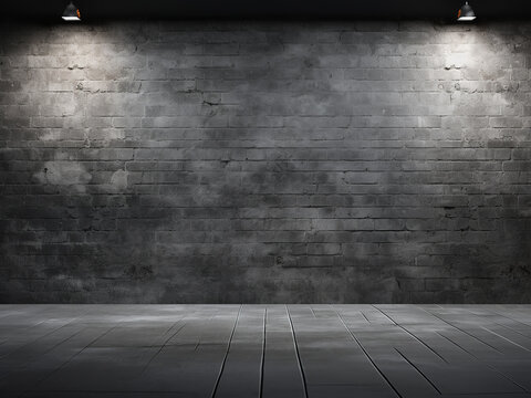 Vintage background with brick wall and concrete floor