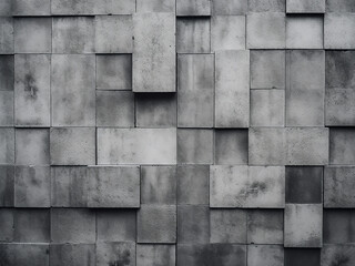 Strong lines and grunge blocks create texture on grey wall