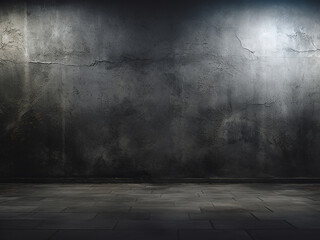 Grunge effect depicted by dark concrete wall and wet floor - obrazy, fototapety, plakaty