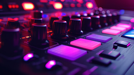 Illuminated purple dj mixer keyboard buttons