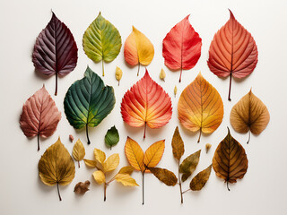 Various-colored leaves showcased against a light backdrop