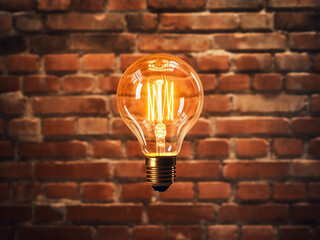Edison filament bulbs add vintage charm to brick wall decor - obrazy, fototapety, plakaty