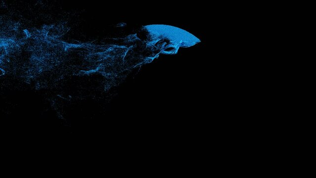 Abstract particles in different shapes being blown away to reveal or uncover underneath or could be played in reverse to hide something. Apple prores 4444 with transparency.