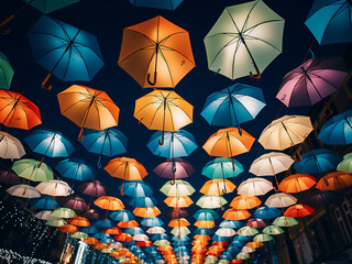 Colorful umbrellas create a vibrant street decoration spectacle