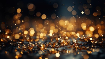 Fototapeta na wymiar golden glitter christmas abstract background with bokeh defocused lights