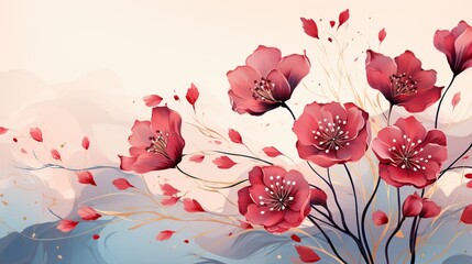 Grunge floral background with cherry blossom flowers.