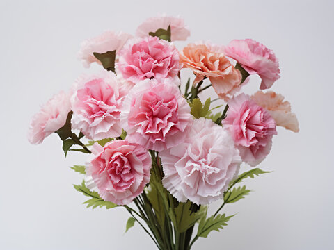Modest bouquet featuring carnations and a decorative branch, conveying sentiments of love