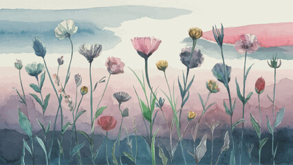 Floral Watercolor Vectors Embellishing the Background Art






