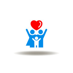 Vector illustration of family with hands up with heart. Icon of reconciliation. Symbol of love and charity.
