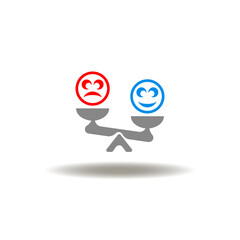 Vector illustration of seesaw with sad and smile faces imbalance. Icon of NPS Net Promoter Score.