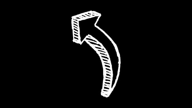 White wiggly hand drawn 3d pointing arrow doodle overlay animation    