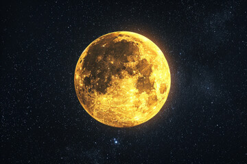Full Moon Glowing Majestically Against a Starry Night Sky