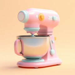 Pastel Pink Retro Stand Mixer 3D Illustration, Kitchen Appliance Concept in Soft Colors