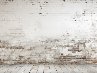 Aged brick white wall background adds a touch of grunge to the scene - obrazy, fototapety, plakaty