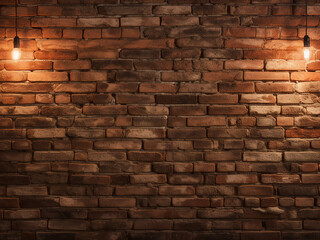 Spotlight highlights the textured surface of an old brick wall
