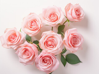 Serenity meets elegance as pastel tea roses form a minimalist floral arrangement on white
