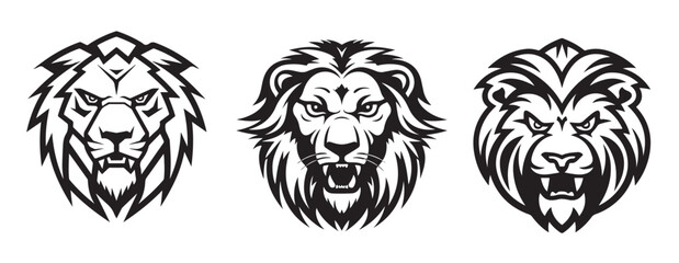 Obraz premium Lion head label set hand drawn sketch illustration