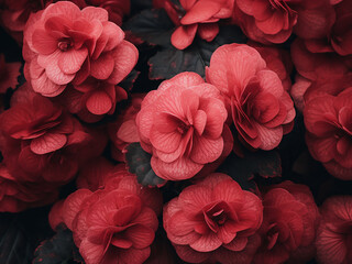 Background or wallpaper adorned with a pattern of natural red and pink begonia flowers