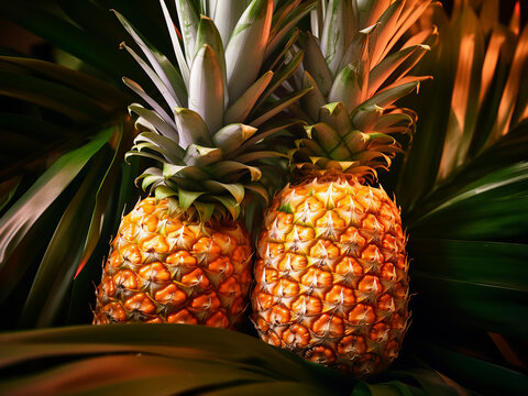 AI-generated background featuring pineapples and palm leaves