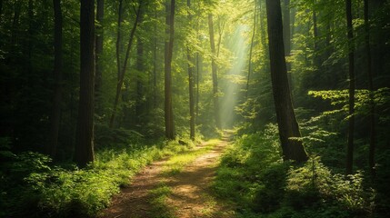 Pathway through green summer forest