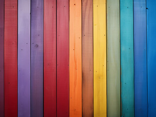 Colorful wooden texture portrayed through rainbow wooden planks backdrop