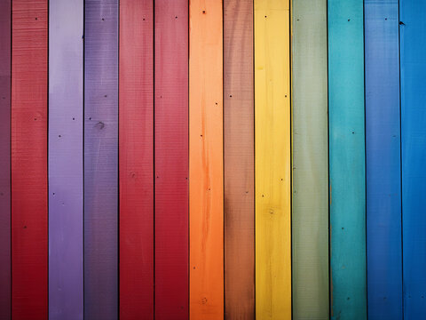 Colorful wooden texture portrayed through rainbow wooden planks backdrop