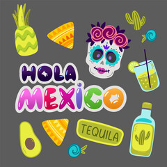 HOLA Mexico, logo, lettering. Mexican cartoon © Nattalu