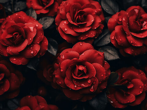 Toned background image showcases red wild roses