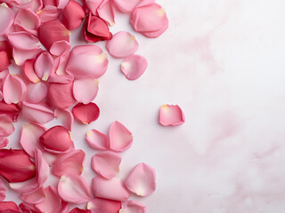 Delicate rose petals on marble provide a sophisticated touch to wedding decor