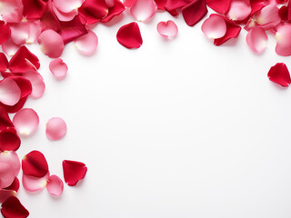 A minimalist composition of rose petals against a pristine white backdrop awaits your message