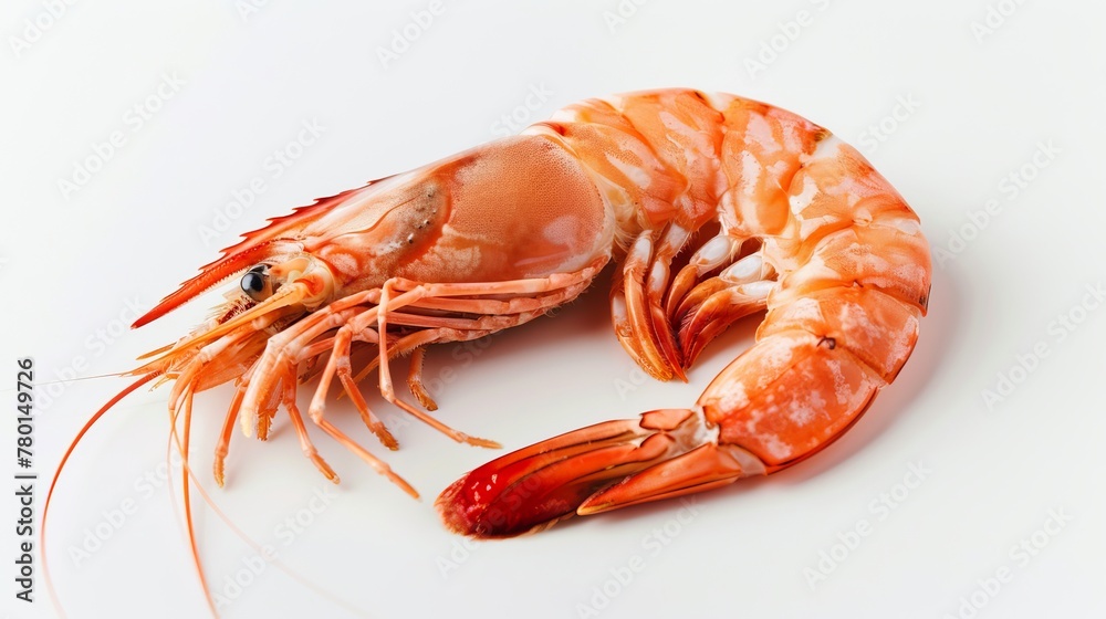 Wall mural a red cooked prawn or tiger shrimp is meticulously isolated against a white background, serving as a