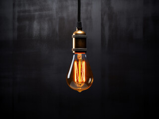 Edison lamps create a nostalgic ambiance against gray concrete and black - obrazy, fototapety, plakaty
